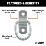 CURT D-ring tiedown anchor with zinc-plated steel construction for cargo security in trailers and trucks.
