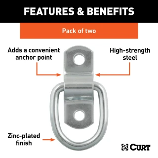 CURT D-ring tiedown anchors for secure cargo in trailers, trucks, and vans with zinc-plated steel construction