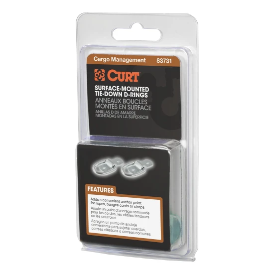CURT D-ring tiedown anchors for secure cargo in trailers, trucks, and vans with zinc-plated steel construction