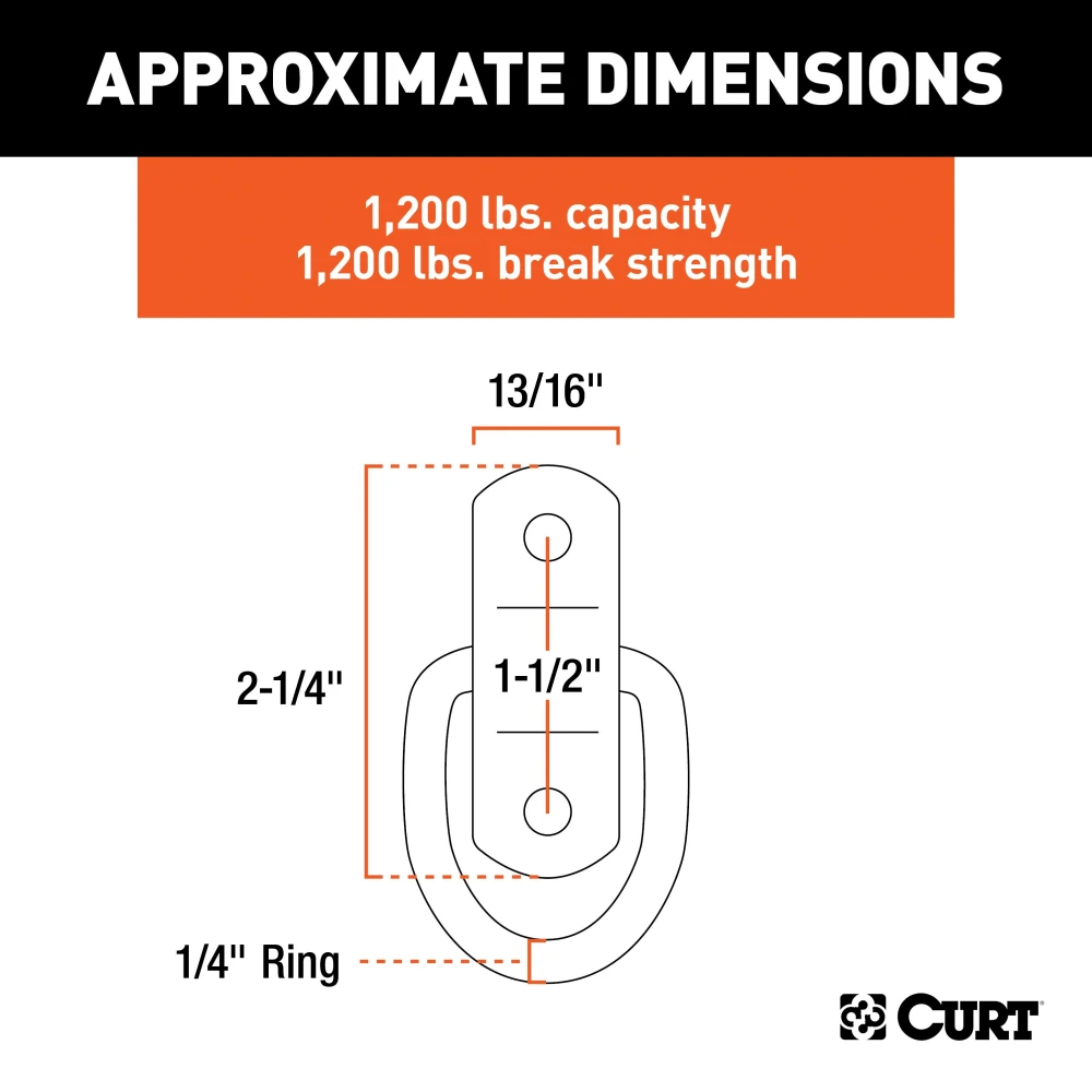CURT D-ring tiedown anchor for trailers, trucks, and vans with stainless steel construction.