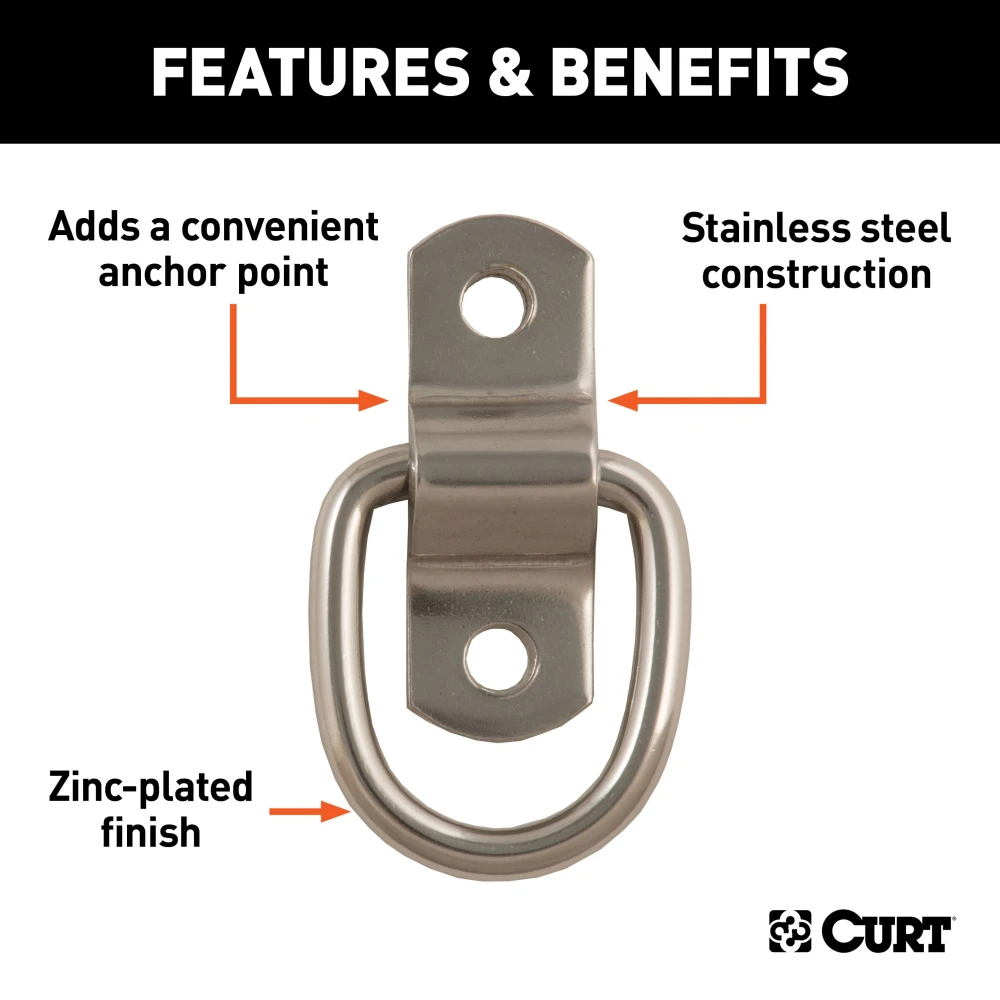 CURT D-ring tiedown anchor for trailers, trucks, and vans with stainless steel construction.