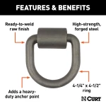 CURT D-Ring Tiedown Anchor - Heavy Duty Weld-On for Cargo Security CURT D-ring tiedown anchor for secure cargo, steel construction, 6,100 lbs. capacity