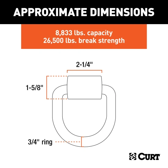 CURT D-ring tiedown anchor with forged steel construction for secure cargo transport