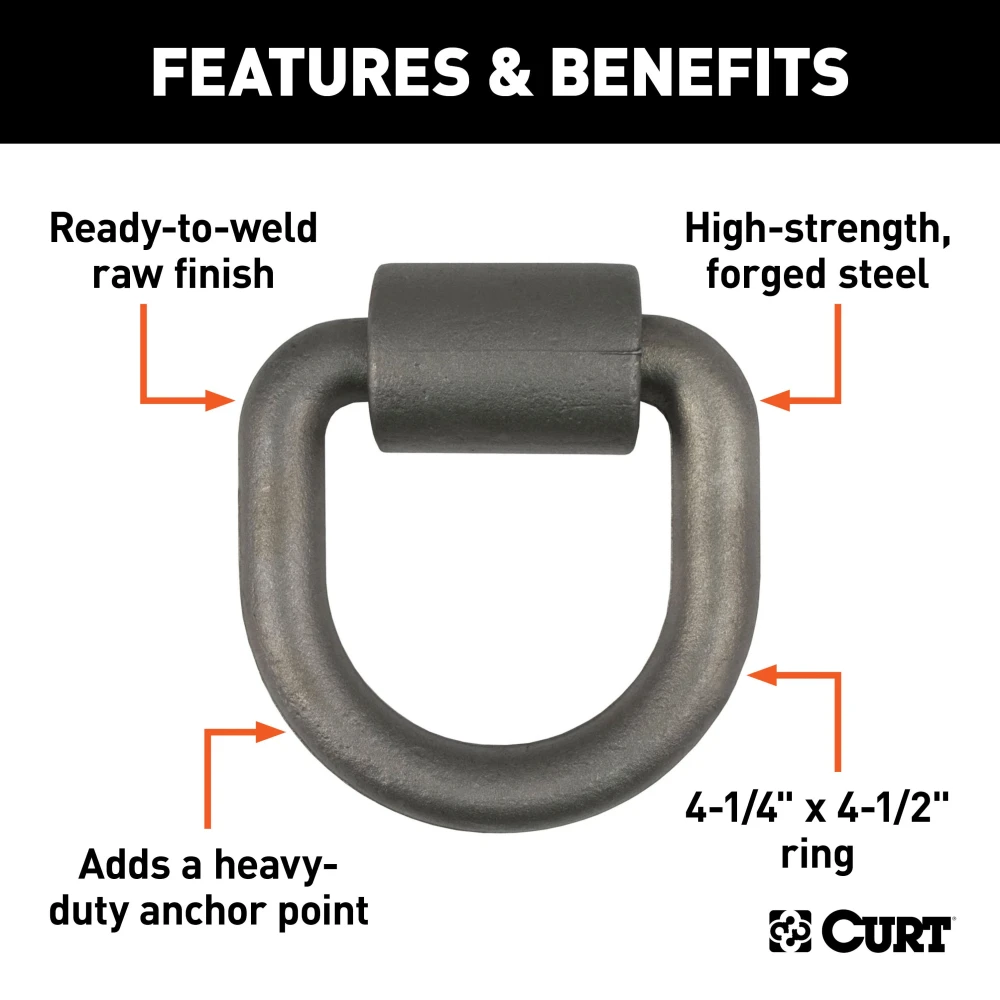 CURT D-ring tiedown anchor with forged steel construction for secure cargo transport