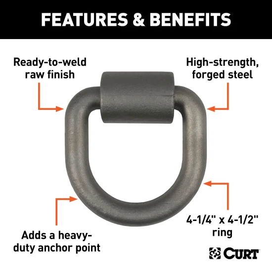 CURT D-ring tiedown anchor with forged steel construction for secure cargo transport