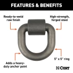CURT D-ring tiedown anchor with a forged steel construction and 15,587 lbs. load capacity for securing cargo.