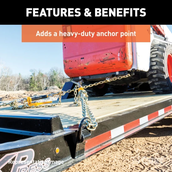 CURT D-ring tiedown anchor with a forged steel construction and 15,587 lbs. load capacity for securing cargo.