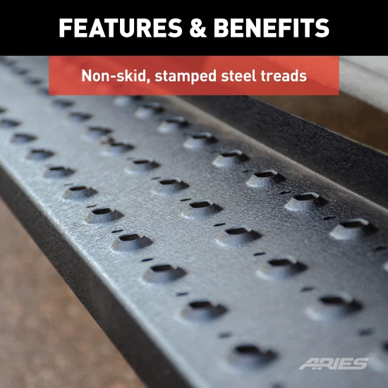 Aries RidgeStep 96-inch black steel running boards for Ram ProMaster 2500 3500