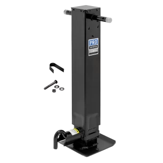 Pro Series 24K Electric Leveling Dual Motor Landing Gear Set Dual Single Speed Trailer Jacks Spring Return Drop Legs Side Plunger Pins w/ 2 Manual Override Cranks, Tandem Twin Bulldog Electric Powered-Drive Motors