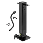 Pro Series 24K Electric Landing Gear Set Dual Single Speed Spring Return Trailer Jacks Non Spring Return Drop Legs Front Plunger Pins with Manual Override Crank Bulldog Electric Motor Powered-Drive Kit Cross Shaft Tube with Slotted Ends and Hardware
