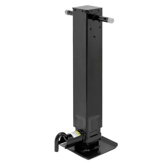 Pro Series 24K Electric Landing Gear Set Dual Single Speed Spring Return Trailer Jacks Non Spring Return Drop Legs Front Plunger Pins with Manual Override Crank Bulldog Electric Motor Powered-Drive Kit Cross Shaft Tube with Slotted Ends and Hardware