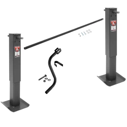 Bulldog 24K Landing Gear Set Dual Single Speed Trailer Jacks Fixed Legs, Cross Shaft Tube w/ Slotted Ends and Hardware, Manual Override Crank