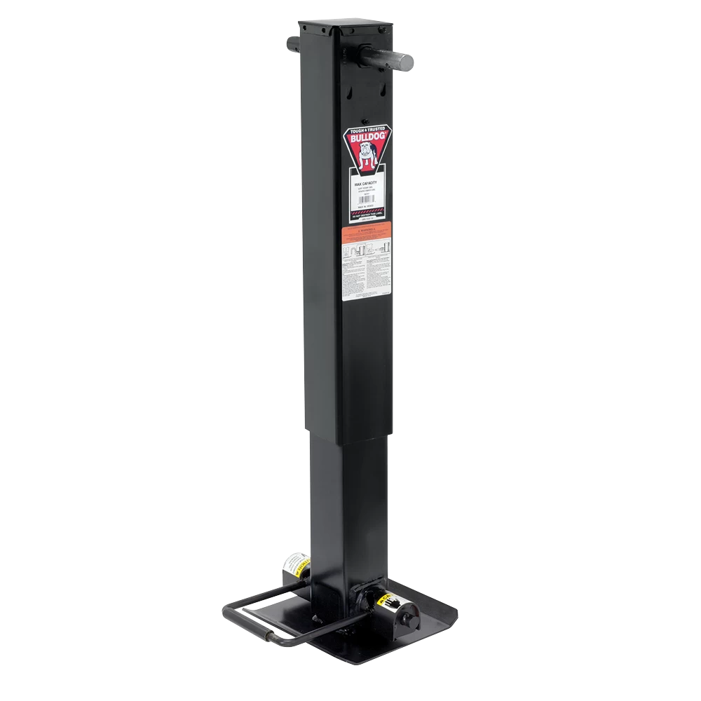 Bulldog 50K Electric Leveling Dual Motor Landing Gear Set Dual Single Speed Trailer Jacks Twin Cam Trailer Jacks Spring Return Drop Legs, Tandem Twin Bulldog Electric Powered-Drive Motors, Manual Override Crank