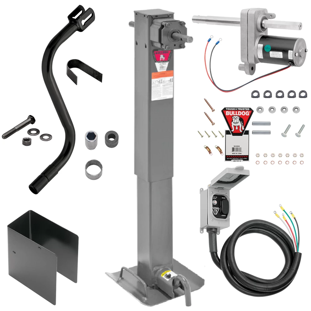 Bulldog 2 Speed 12K Trailer Jack Planetary Gearbox Non Spring Return Drop Leg Curbside Plunger Pin without Crank Bulldog Electric Motor Powered-Drive Kit Manual Override Crank