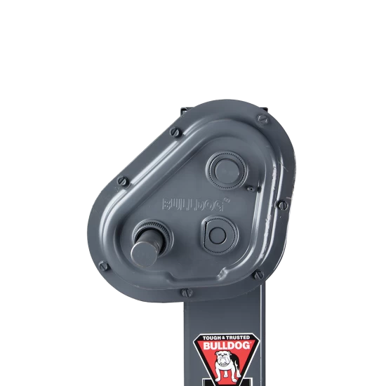 Bulldog 24K 2 Speed Landing Gear Set Two Speed Trailer Jack Traditional Gearbox and Companion Jack Non Spring Return Drop Leg Front Plunger Pin Cross Shaft Tube with Slotted Ends and Hardware Manual Override Crank