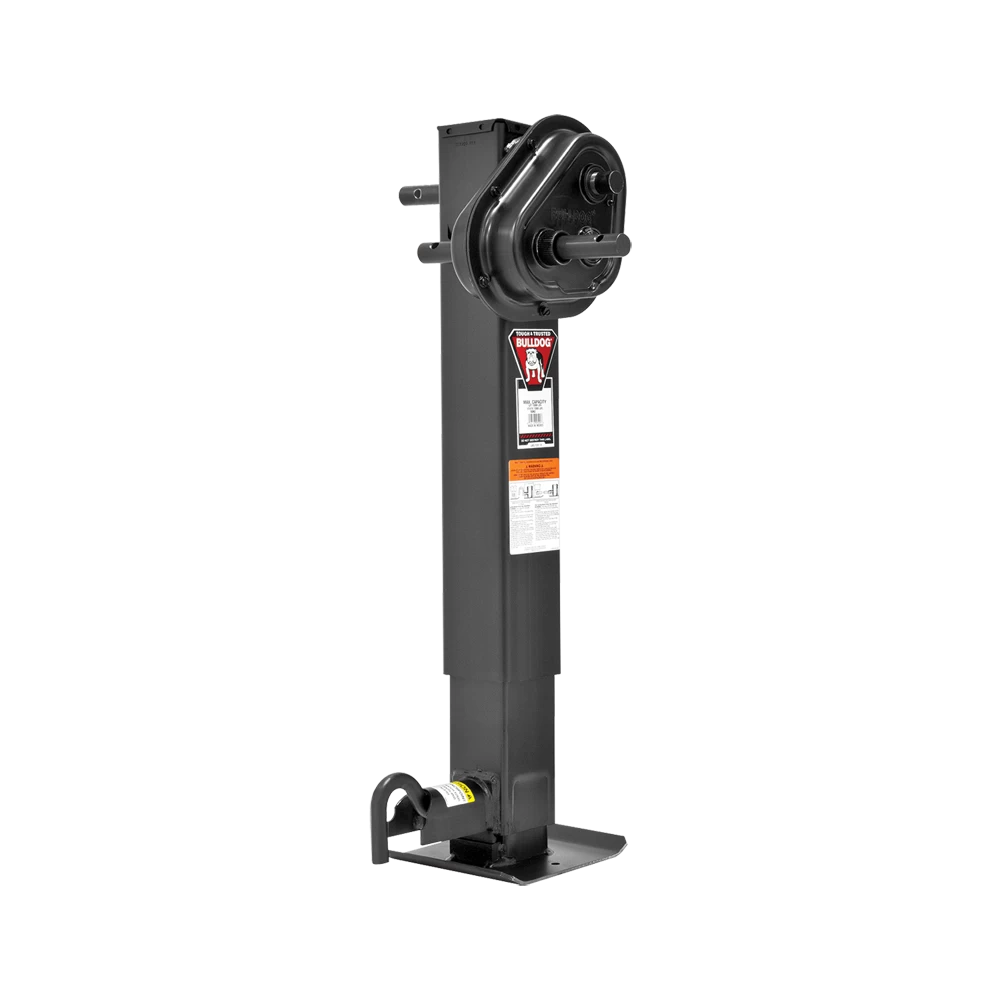 Bulldog 24K 2 Speed Electric Landing Gear Set Two Speed Trailer Jack Traditional Gearbox and Companion Jack Spring Return Drop Leg Front Plunger Pin, Bulldog Electric Motor Powered-Drive Kit, Cross Shaft Tube w/ Slotted Ends and Hardware, Manual Override 