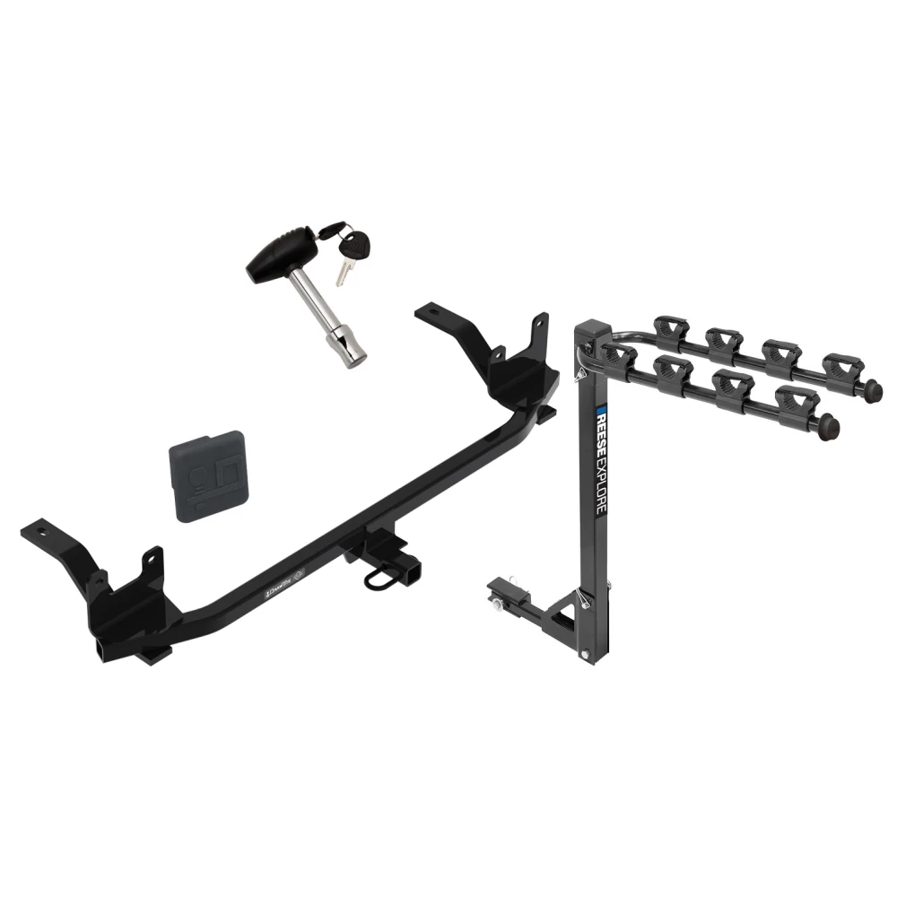 Trailer Tow Hitch w/ 4 Bike Rack For 18-20 Hyunda Elantra Sedan Except Sport 18-23 KIA Rio Sedan tilt away adult or child arms fold down carrier w/ Lock and Cover