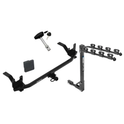 Trailer Tow Hitch w/ 4 Bike Rack For 18-20 Hyunda Elantra Sedan Except Sport 18-23 KIA Rio Sedan tilt away adult or child arms fold down carrier w/ Lock and Cover