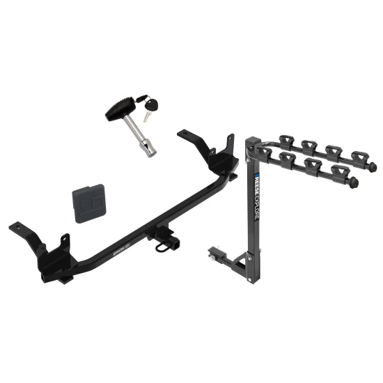 Trailer Tow Hitch w/ 4 Bike Rack For 18-20 Hyunda Elantra Sedan Except Sport 18-23 KIA Rio Sedan tilt away adult or child arms fold down carrier w/ Lock and Cover