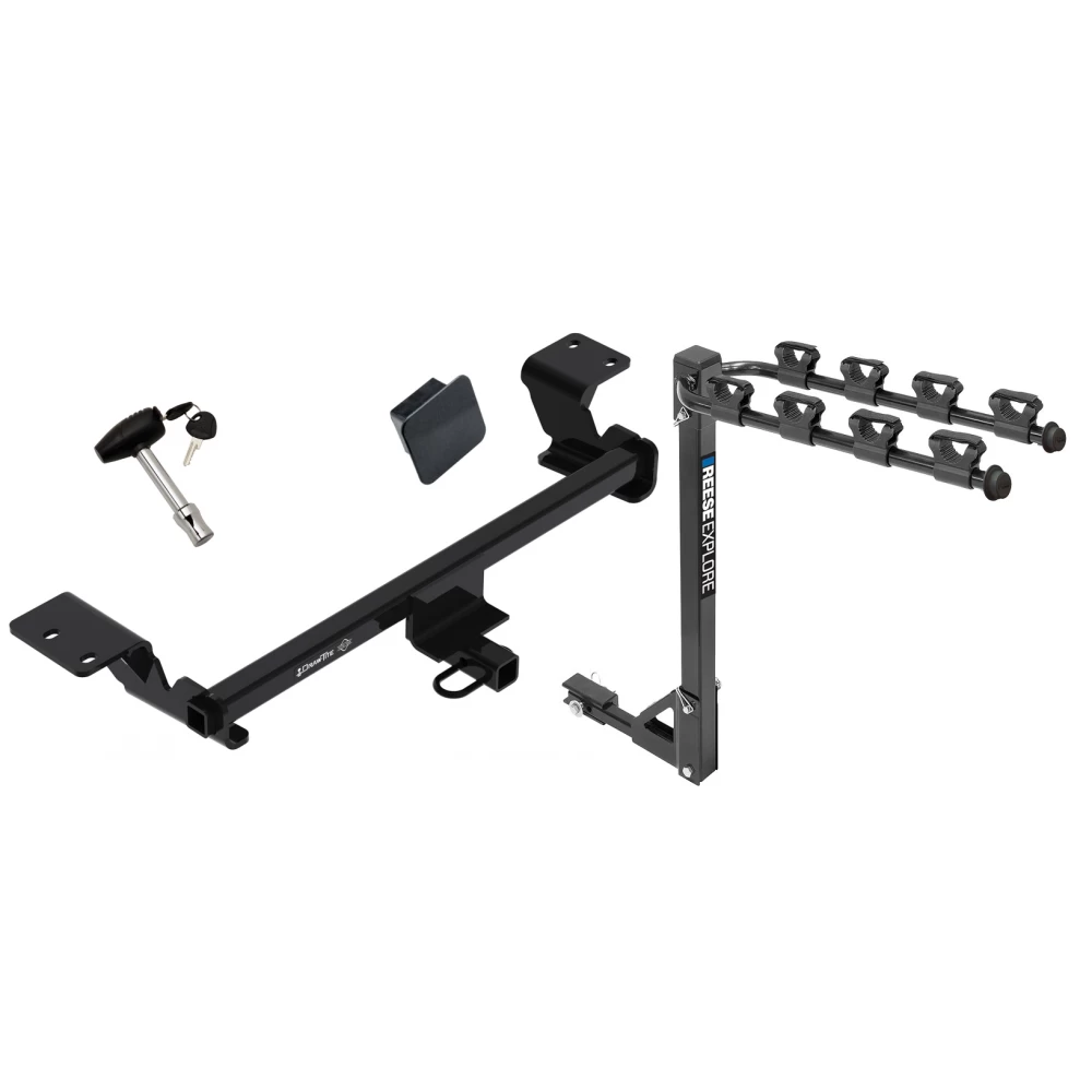 Trailer Tow Hitch w/ 4 Bike Rack For 10-15 Toyota Prius 12-15 Plug-in Hybrid 12-17 Prius V tilt away adult or child arms fold down carrier w/ Lock and Cover
