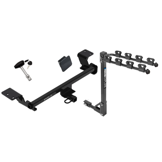 Trailer Tow Hitch w/ 4 Bike Rack For 10-15 Toyota Prius 12-15 Plug-in Hybrid 12-17 Prius V tilt away adult or child arms fold down carrier w/ Lock and Cover