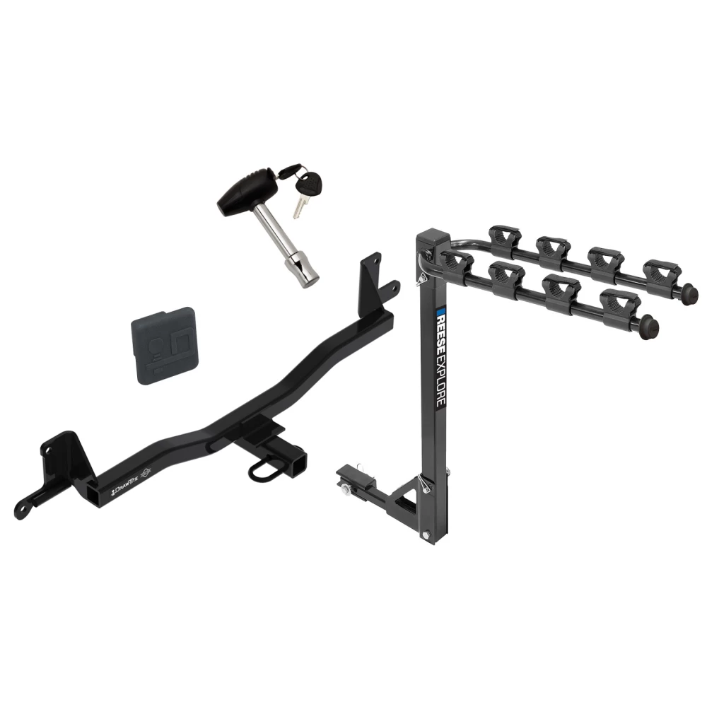 Trailer Tow Hitch w/ 4 Bike Rack For 12-19 Toyota Prius C tilt away adult or child arms fold down carrier w/ Lock and Cover