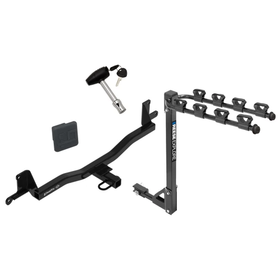 Trailer Tow Hitch w/ 4 Bike Rack For 12-19 Toyota Prius C tilt away adult or child arms fold down carrier w/ Lock and Cover