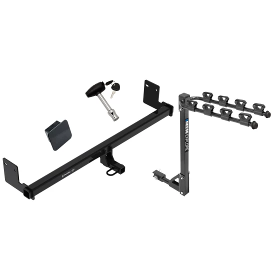 Trailer Tow Hitch w/ 4 Bike Rack For 18-23 Hyundai Kona tilt away adult or child arms fold down carrier w/ Lock and Cover