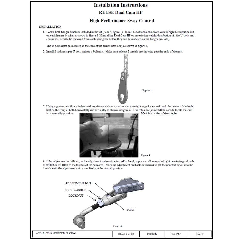 26002 Reese Dual Cam HP Weight Distribution Trailer Hitch Sway Control Active Reese Dual Cam Sway Control for Weight Distribution Hitch Steel Spring Bars Round or Trunnion High Performance