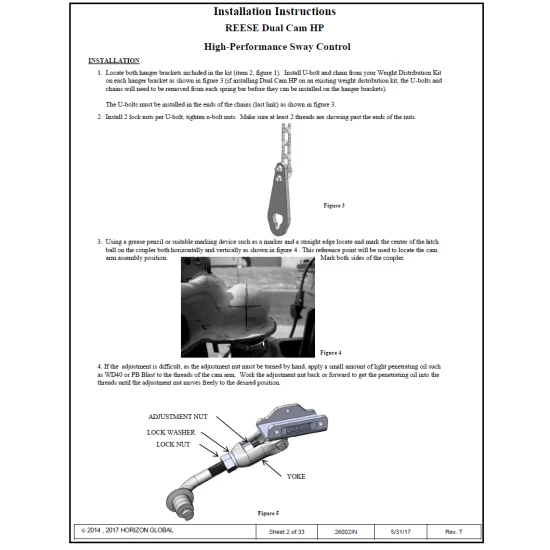26002 Reese Dual Cam HP Weight Distribution Trailer Hitch Sway Control Active Reese Dual Cam Sway Control for Weight Distribution Hitch Steel Spring Bars Round or Trunnion High Performance