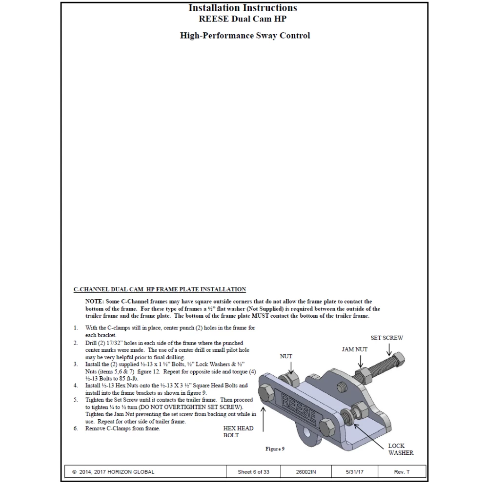 26002 Reese Dual Cam HP Weight Distribution Trailer Hitch Sway Control Active Reese Dual Cam Sway Control for Weight Distribution Hitch Steel Spring Bars Round or Trunnion High Performance