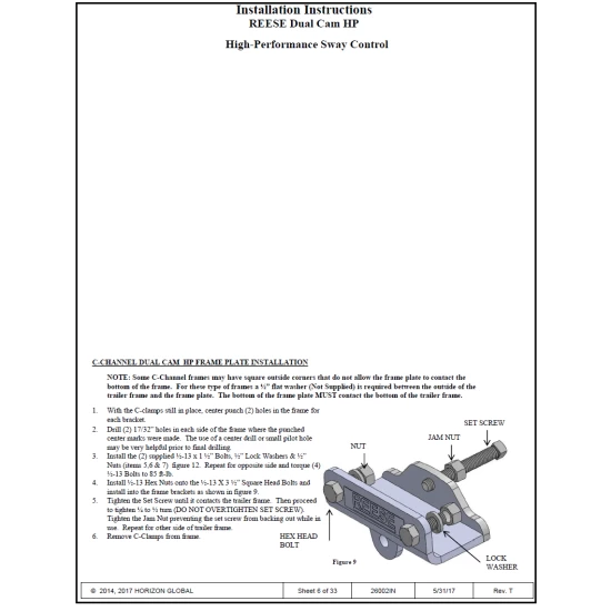 26002 Reese Dual Cam HP Weight Distribution Trailer Hitch Sway Control Active Reese Dual Cam Sway Control for Weight Distribution Hitch Steel Spring Bars Round or Trunnion High Performance