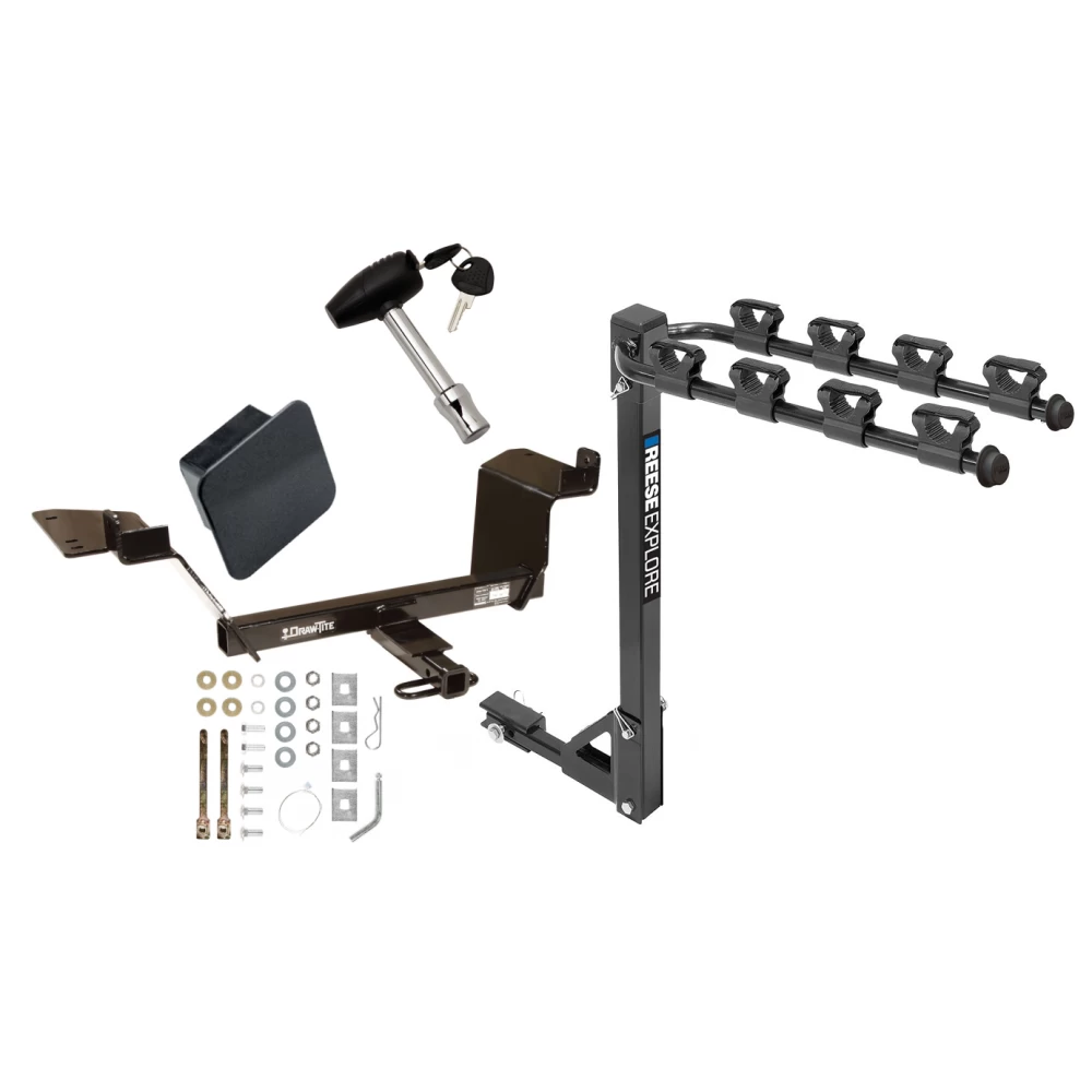 Trailer Tow Hitch w/ 4 Bike Rack For 97-04 Buick Regal 97-08 Pontiac Grand Prix tilt away adult or child arms fold down carrier w/ Lock and Cover