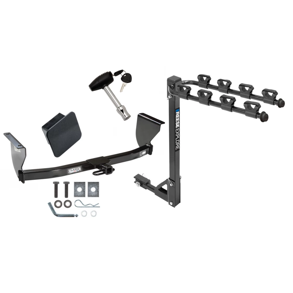 Trailer Tow Hitch w/ 4 Bike Rack For 99-04 Grand Cherokee tilt away adult or child arms fold down carrier w/ Lock and Cover
