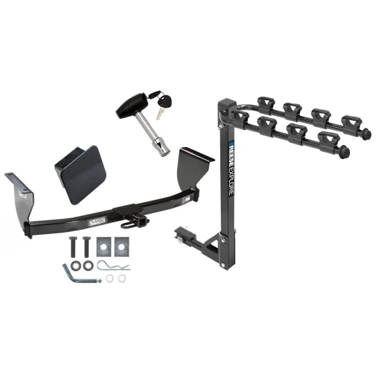 Trailer Tow Hitch w/ 4 Bike Rack For 99-04 Grand Cherokee tilt away adult or child arms fold down carrier w/ Lock and Cover