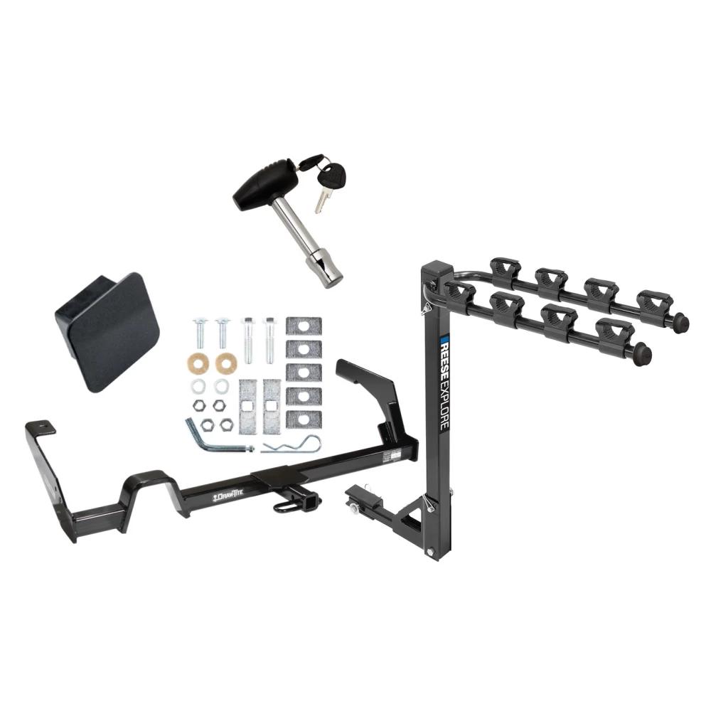 Trailer Tow Hitch w/ 4 Bike Rack For 00-04 Subaru Legacy Sedan & Wagon Outback Wagon Except Sport tilt away adult or child arms fold down carrier w/ Lock and Cover