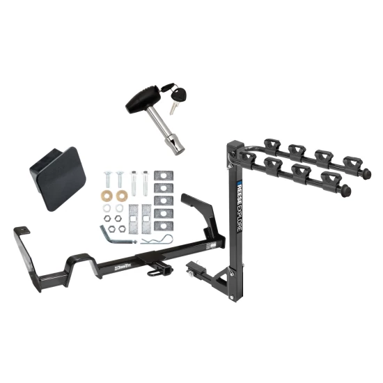 Trailer Tow Hitch w/ 4 Bike Rack For 00-04 Subaru Legacy Sedan & Wagon Outback Wagon Except Sport tilt away adult or child arms fold down carrier w/ Lock and Cover