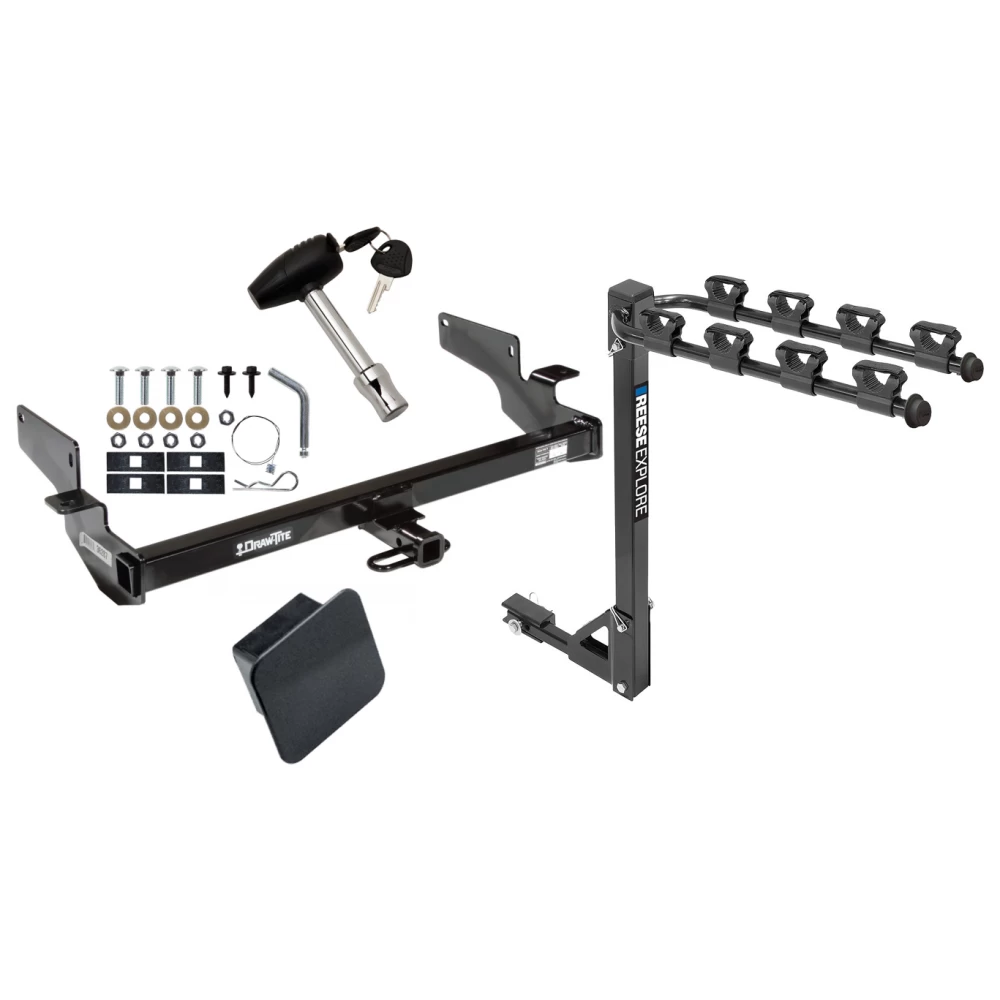 Trailer Tow Hitch w/ 4 Bike Rack For 00-05 Cadillac DeVille 06-11 DTS tilt away adult or child arms fold down carrier w/ Lock and Cover