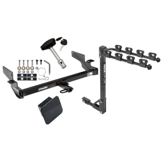 Trailer Tow Hitch w/ 4 Bike Rack For 00-05 Cadillac DeVille 06-11 DTS tilt away adult or child arms fold down carrier w/ Lock and Cover