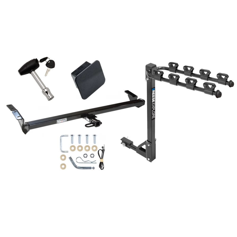 Trailer Tow Hitch w/ 4 Bike Rack For 00-04 Toyota Avalon All Models tilt away adult or child arms fold down carrier w/ Lock and Cover