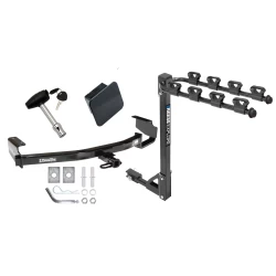 Trailer Tow Hitch w/ 4 Bike Rack For 96-07 Chrysler Dodge Plymouth Town and Country Grand Caravan Voyager Except Stow-n-Go tilt away adult or child arms fold down carrier w/ Lock and Cover