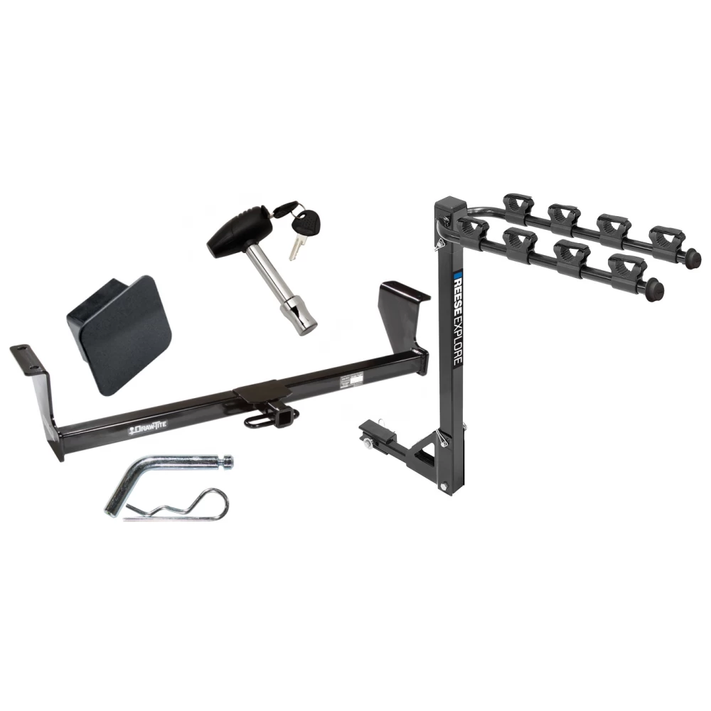 Trailer Tow Hitch w/ 4 Bike Rack For 01-07 Volvo V70 03-07 XC70 tilt away adult or child arms fold down carrier w/ Lock and Cover