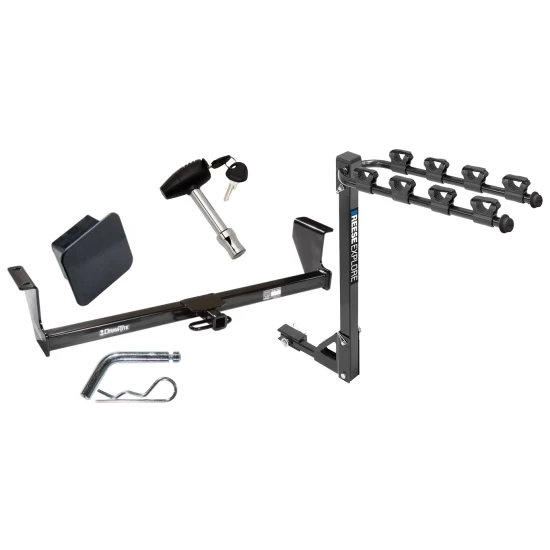 Trailer Tow Hitch w/ 4 Bike Rack For 01-07 Volvo V70 03-07 XC70 tilt away adult or child arms fold down carrier w/ Lock and Cover