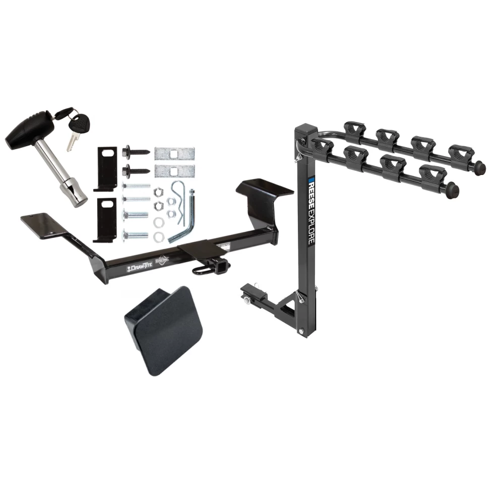 Trailer Tow Hitch w/ 4 Bike Rack For 00-09 LeSabre Lucerne Aurora Bonneville tilt away adult or child arms fold down carrier w/ Lock and Cover