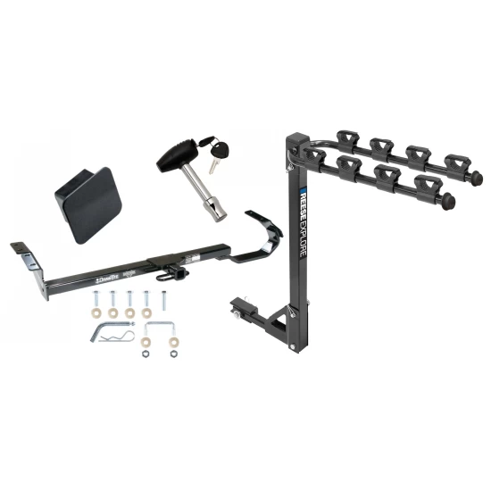 Trailer Tow Hitch w/ 4 Bike Rack For 97-06 Lexus ES 300 330 Toyota Camry 95-99 Avalon 99-03 Solara tilt away adult or child arms fold down carrier w/ Lock and Cover