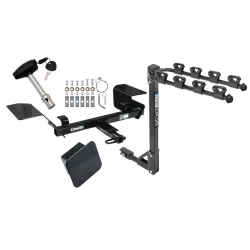 Trailer Tow Hitch w/ 4 Bike Rack For 02-13 Chevy Impala 14-16 Old Body Style tilt away adult or child arms fold down carrier w/ Lock and Cover