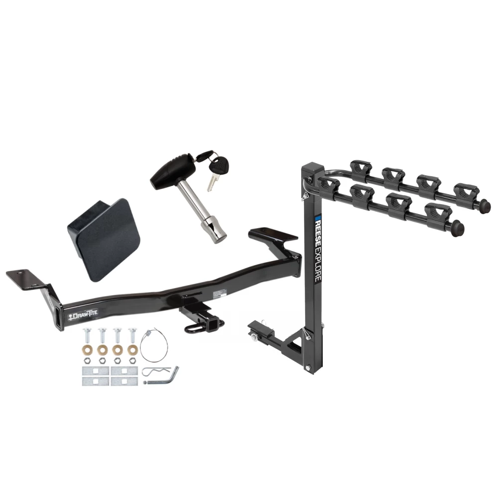 Trailer Tow Hitch w/ 4 Bike Rack For 07-10 Ford Edge Lincoln MKX tilt away adult or child arms fold down carrier w/ Lock and Cover