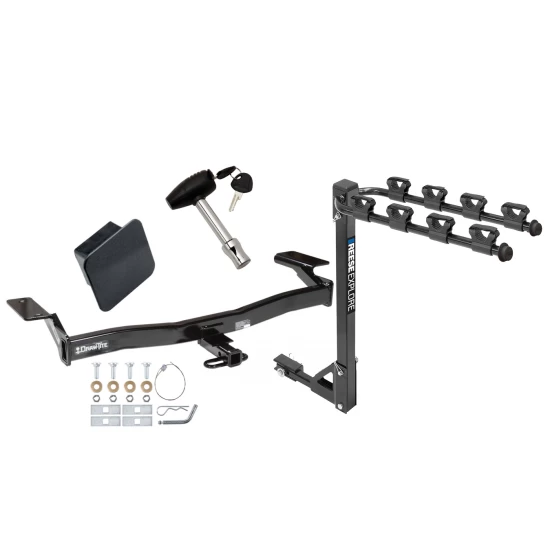 Trailer Tow Hitch w/ 4 Bike Rack For 07-10 Ford Edge Lincoln MKX tilt away adult or child arms fold down carrier w/ Lock and Cover