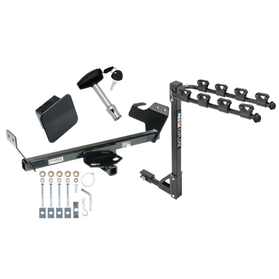 Trailer Tow Hitch w/ 4 Bike Rack For 07-10 Chrysler Sebring Except Convertible 08-10 Dodge Avenger tilt away adult or child arms fold down carrier w/ Lock and Cover