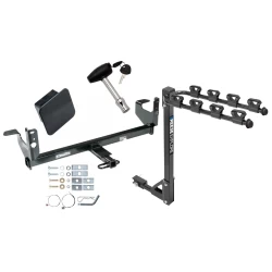 Trailer Tow Hitch w/ 4 Bike Rack For 08-12 Chevy Malibu 07-09 Saturn Aura tilt away adult or child arms fold down carrier w/ Lock and Cover